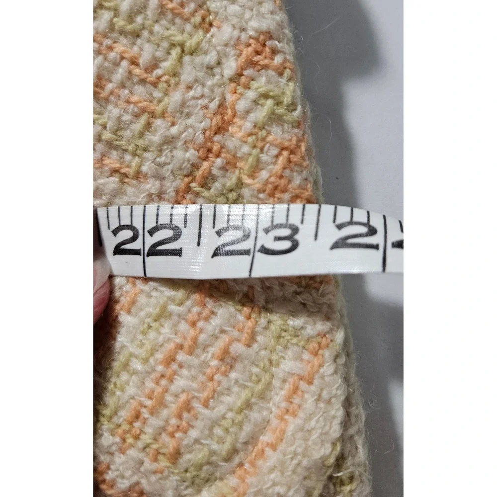 Vintage ILGWU Union Made Plaid Tweed Double Breasted Peacoat Orange‎ Green Cream